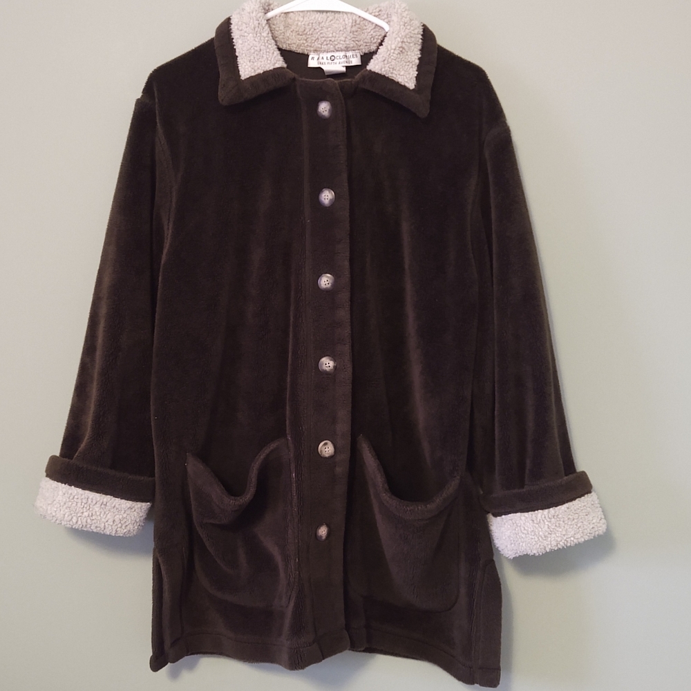 VINTAGE REAL CLOTHES SAKS FIFTH AVENUE Brown Teddy Coat Jacket Size Medium